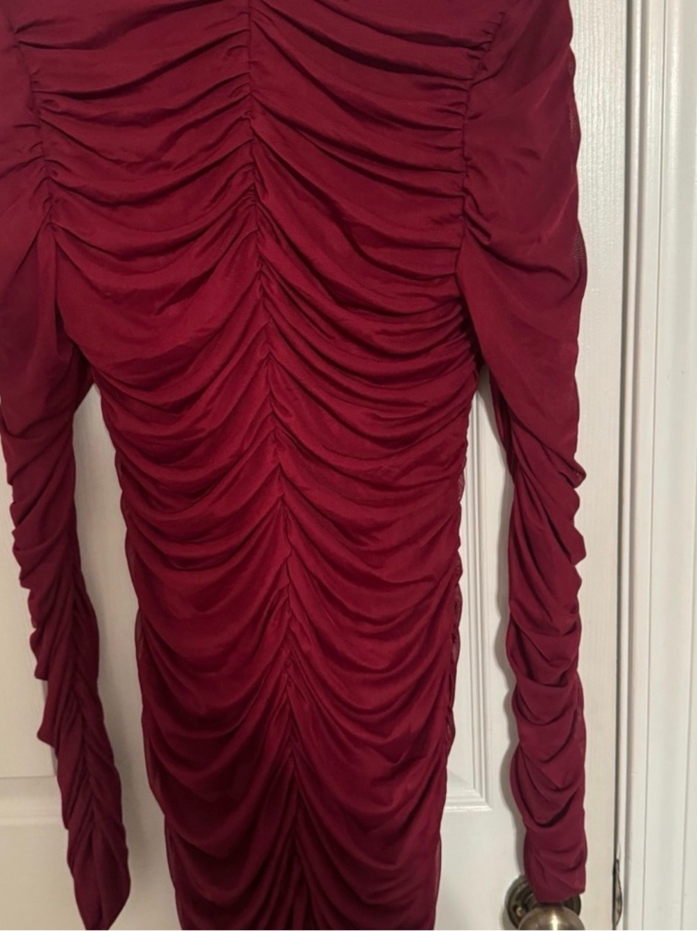 Fashion Nova Paparazzi Ruched Midi Dress in Burgundy - Picture 2 of 3